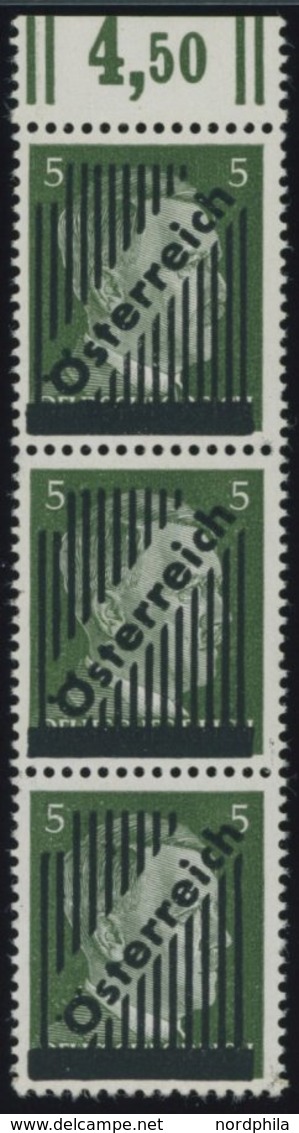 ÖSTERREICH 1945-1949 668Ic+a+b **, 1945, 5 Pf. Gitteraufdruck, Type I, Alle 3 Gittertypen, Im Senkrechten Dreierstreifen - Andere & Zonder Classificatie