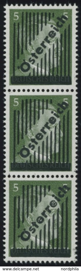 ÖSTERREICH 1945-1949 668Ic+a+b **, 1945, 5 Pf. Gitteraufdruck, Type I, Alle 3 Gittertypen, Im Senkrechten Dreierstreifen - Other & Unclassified