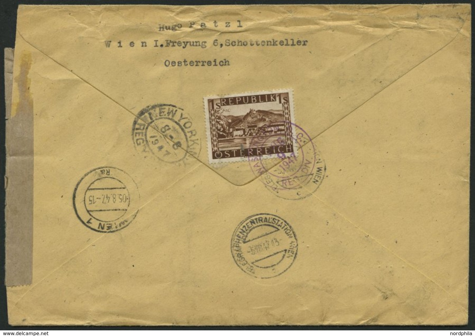 ÖSTERREICH 768,802,A 802 BRIEF, 1947, 18 G. Grillparzer (7x) Mit Zusatzfrankatur Auf Luftpost-Einschreibbrief Mit Zensur - Other & Unclassified