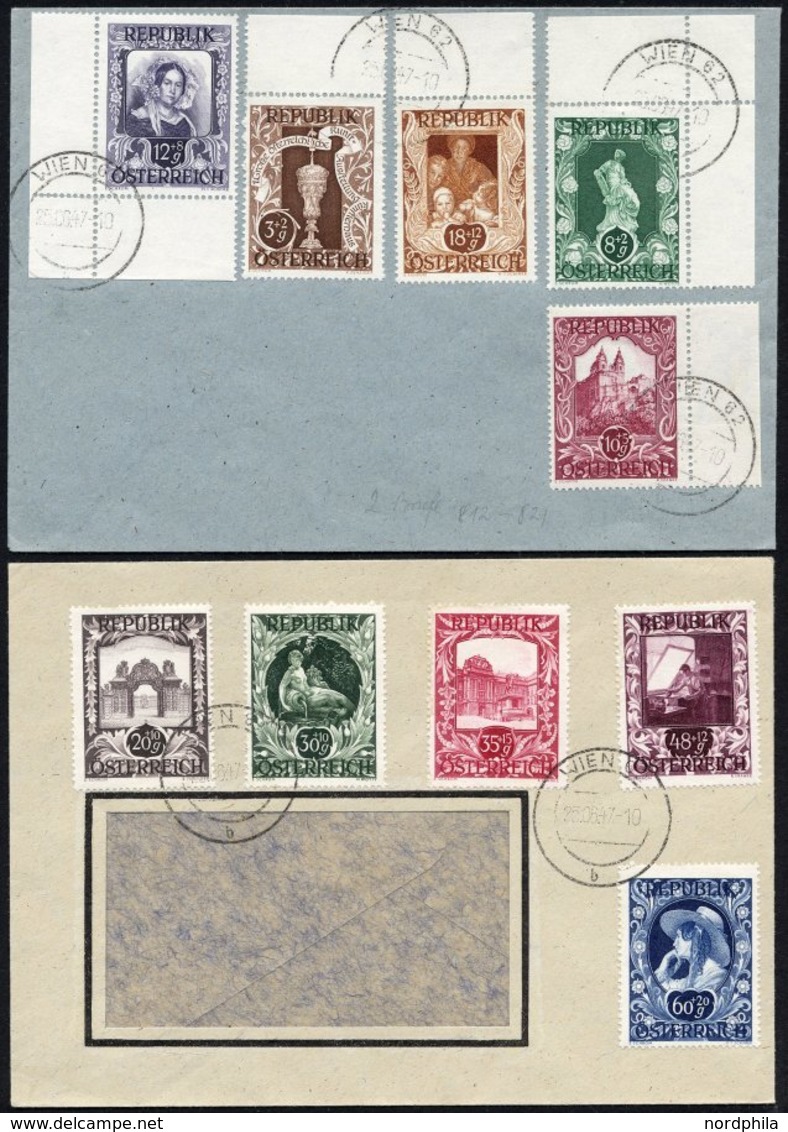 ÖSTERREICH 812-21 BrfStk, 1947, Kunstausstellung Mit Tagesstempeln Wien 62 Auf 2 Umschlägen, Prachtsatz - Other & Unclassified