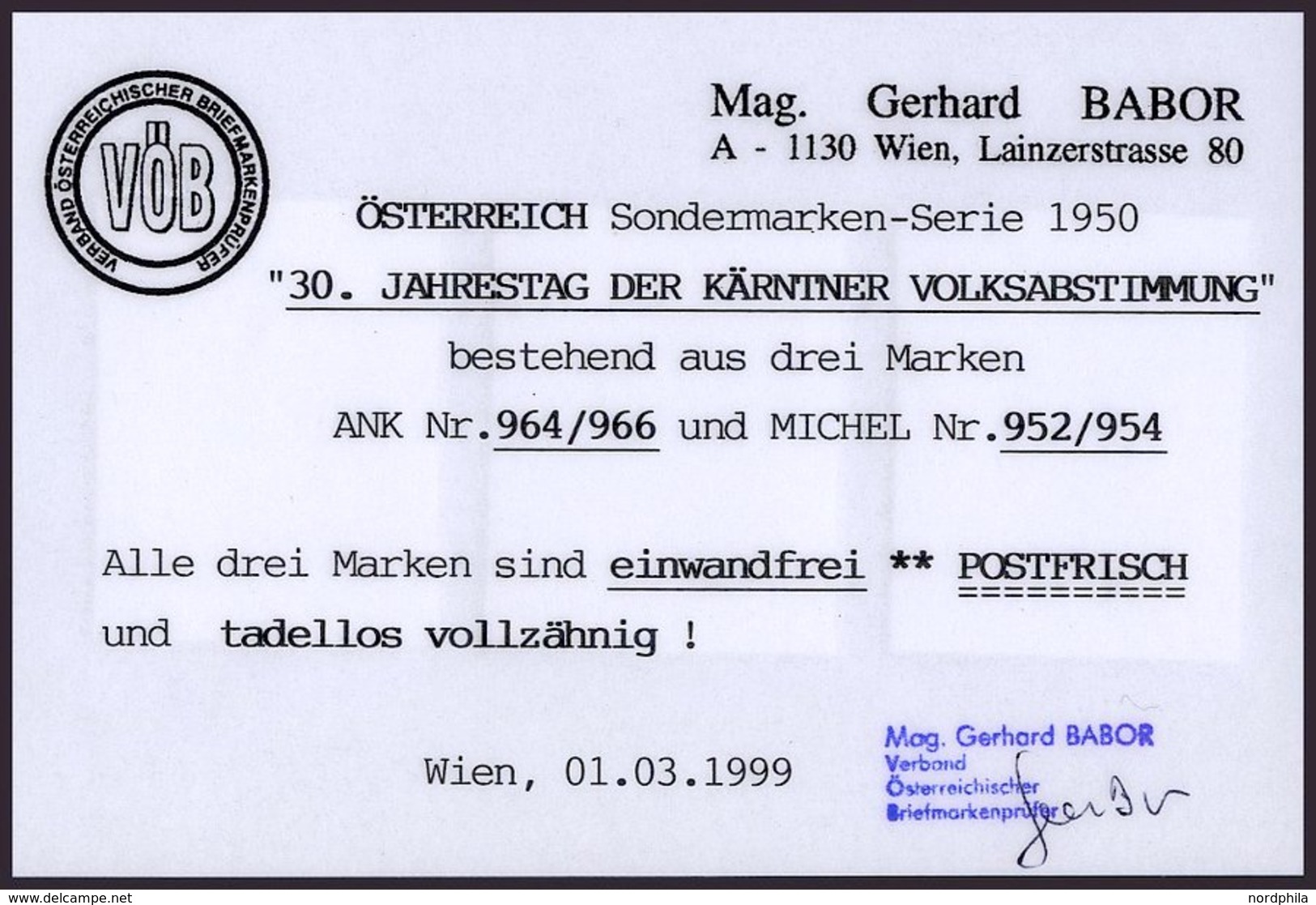 ÖSTERREICH 952-54 **, 1950, Volksabstimmung, Prachtsatz, Fotobefund Babor, Mi. 150.- - Gebruikt