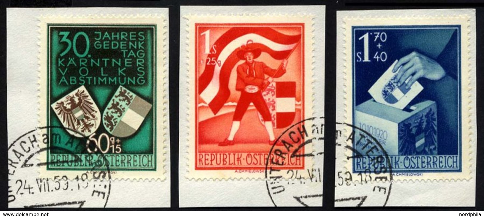 ÖSTERREICH 952-54 BrfStk, 1950, Volksabstimmung, Prachtsatz Auf Briefstücken, Mi. 120.- - Usati