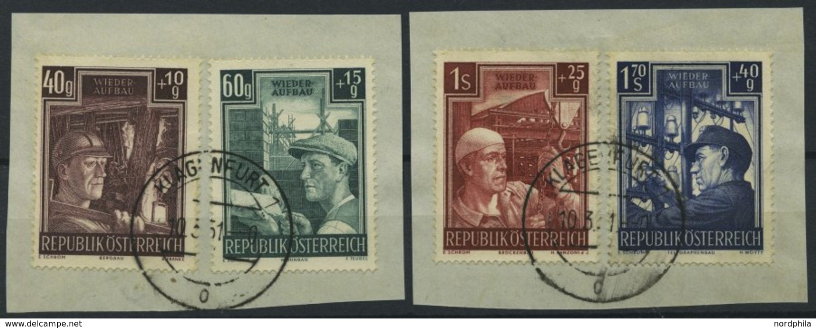 ÖSTERREICH 960-63 BrfStk, 1951, Wiederaufbau Auf 2 Briefstücken, Prachtsatz, Mi. 80.- - Gebruikt