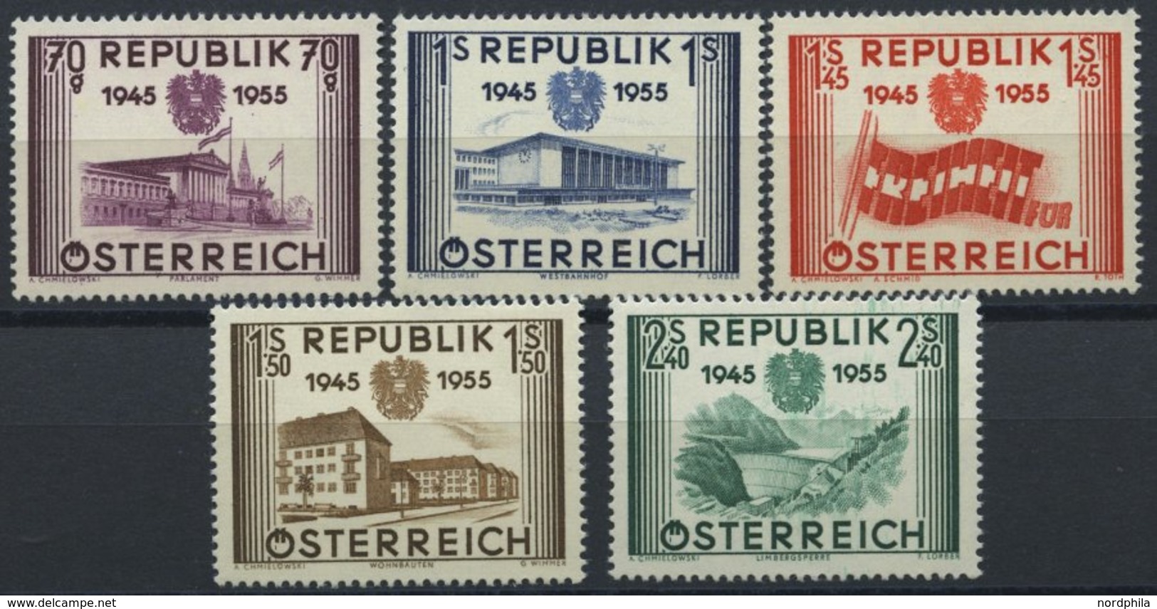 ÖSTERREICH 1012-16 **, 1955, Unabhängigkeit, Prachtsatz, Mi. 60.- - Used Stamps