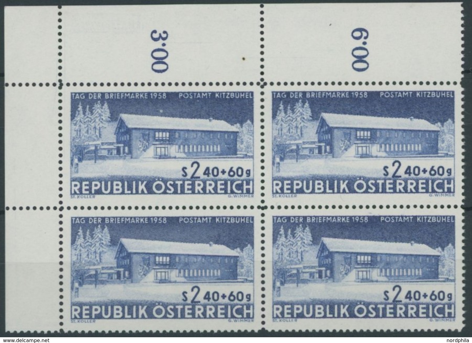 ÖSTERREICH AB 1950 1058I VB **, 1958, 2.40 S. Tag Der Briefmarke Mit Plattenfehler Letztes Kleines Fenster Rechts Geschl - Gebruikt