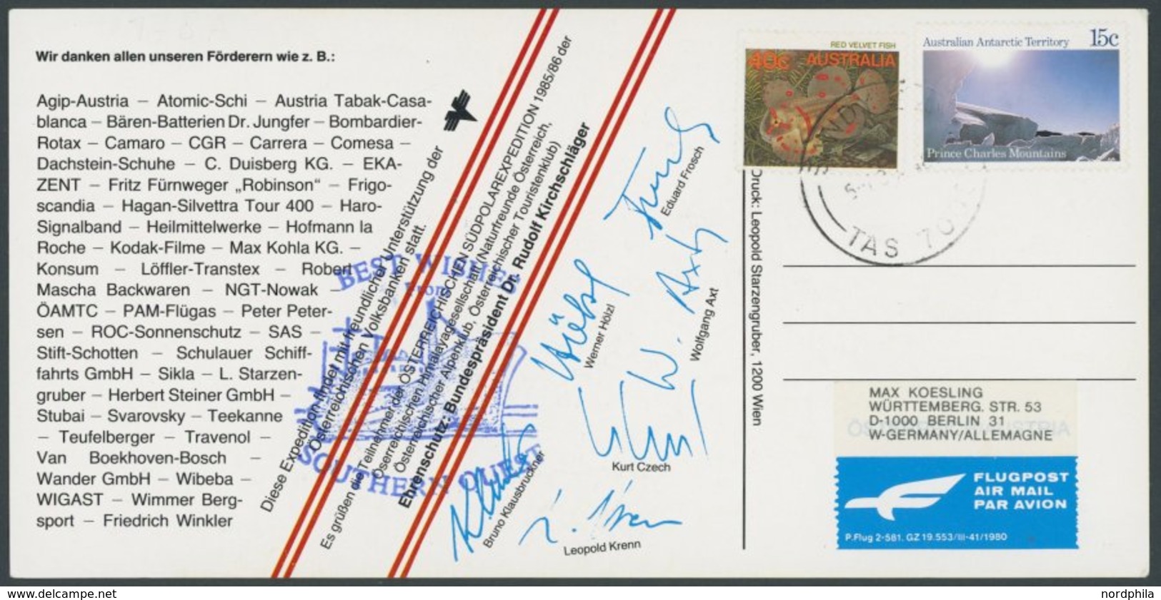 ÖSTERREICH AB 1950 1985/6, Österreichische Südpolar-Expediton, Dankes-Karte Mit Unterschriften Der Expeditions Teilnehme - Used Stamps