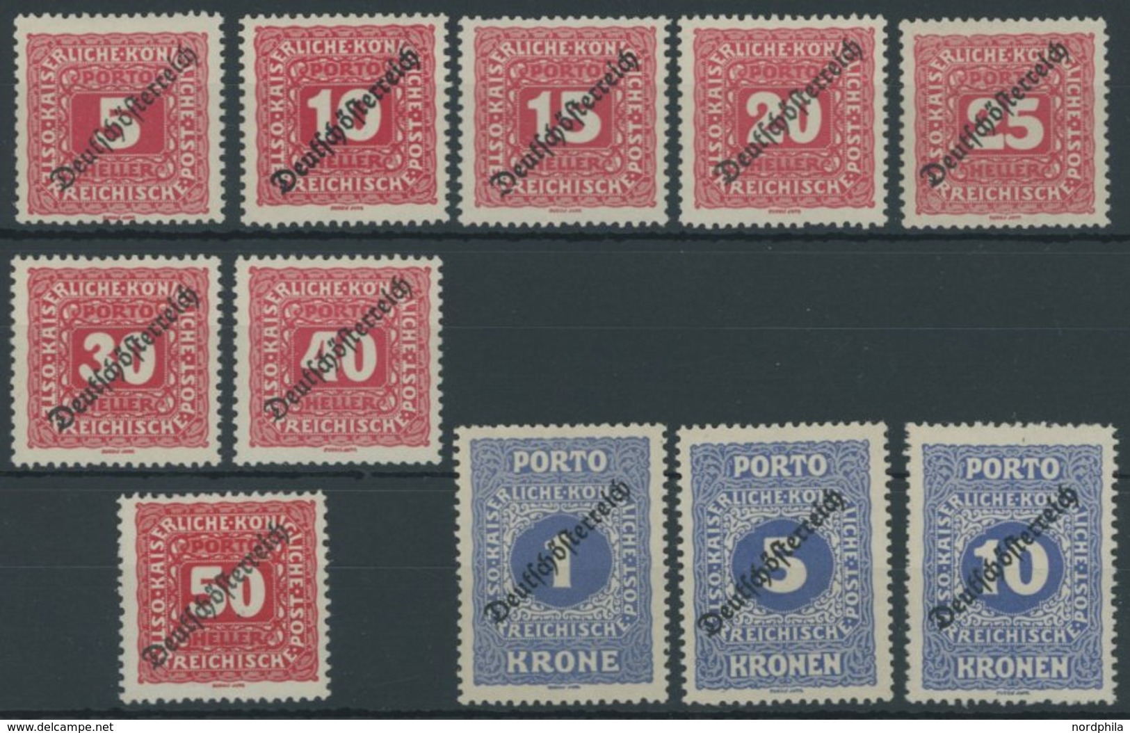 PORTOMARKEN P 64-74 **, 1919, Deutsch-Österreich, Postfrisch, üblich Gezähnter Prachtsatz, Mi. 200.- - Segnatasse