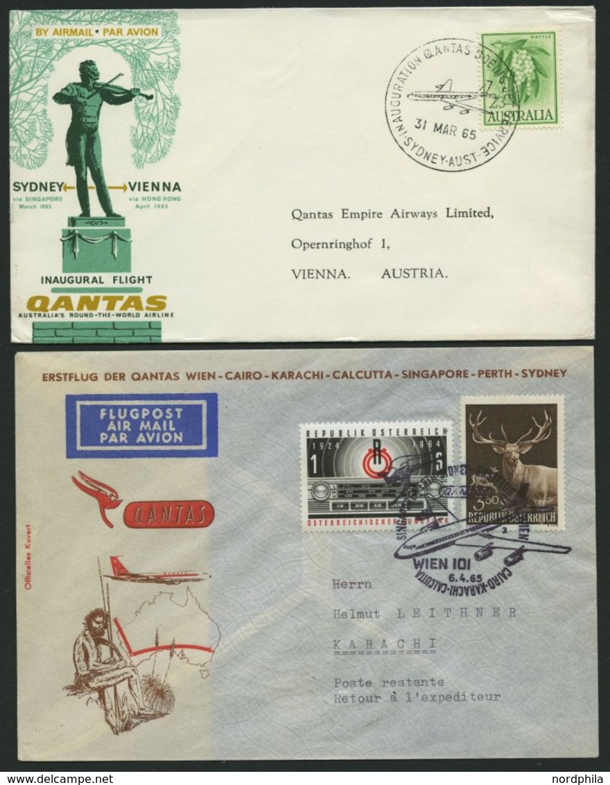 SONDERFLÜGE 31.3.1965, Erstflug SYDNEY-WIEN Und 6.4.1965, Erstflug WIEN-KARACHI-(SYDNEY), 2 Prachtbelege - Andere & Zonder Classificatie