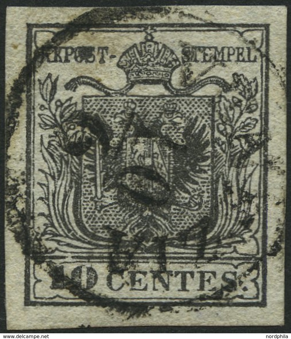 LOMBARDEI UND VENETIEN 2Xa O, 1850, 10 C. Schwarz, Handpapier, K1 VENEZIA, Pracht - Lombardy-Venetia