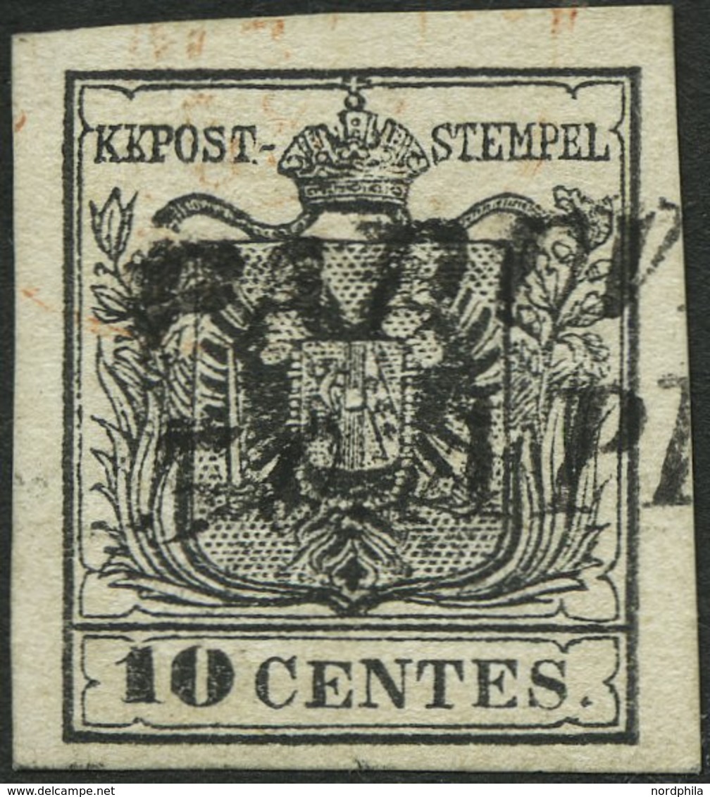 LOMBARDEI UND VENETIEN 2Ya O, 1854, 10 C. Schwarz, Maschinenpapier, Type III, Platte A, L2 PADOV(A), Pracht, Befund Klam - Lombardo-Veneto