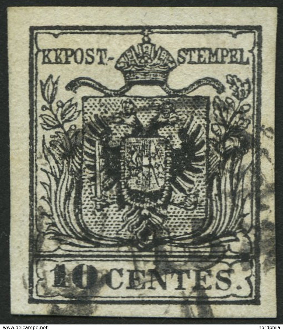 LOMBARDEI UND VENETIEN 2Ya O, 1854, 10 C. Schwarz, Maschinenpapier, Type III, K1, Pracht - Lombardo-Vénétie