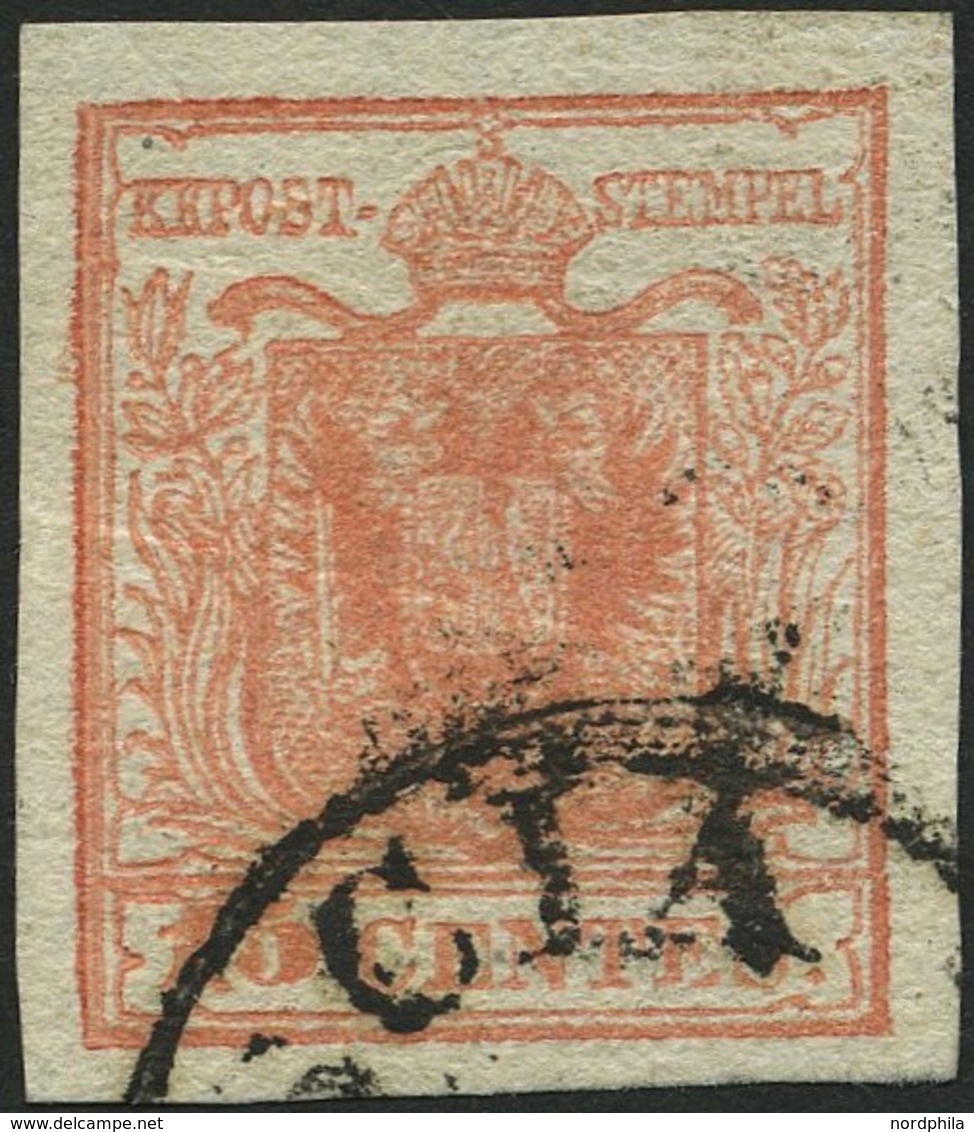 LOMBARDEI UND VENETIEN 3Xb O, 1850, 15 C. Rosa, Handpapier, Type IIa, Platte 3, Randdruck Links, K1 (BRE)SCIA, Pracht - Lombardo-Vénétie