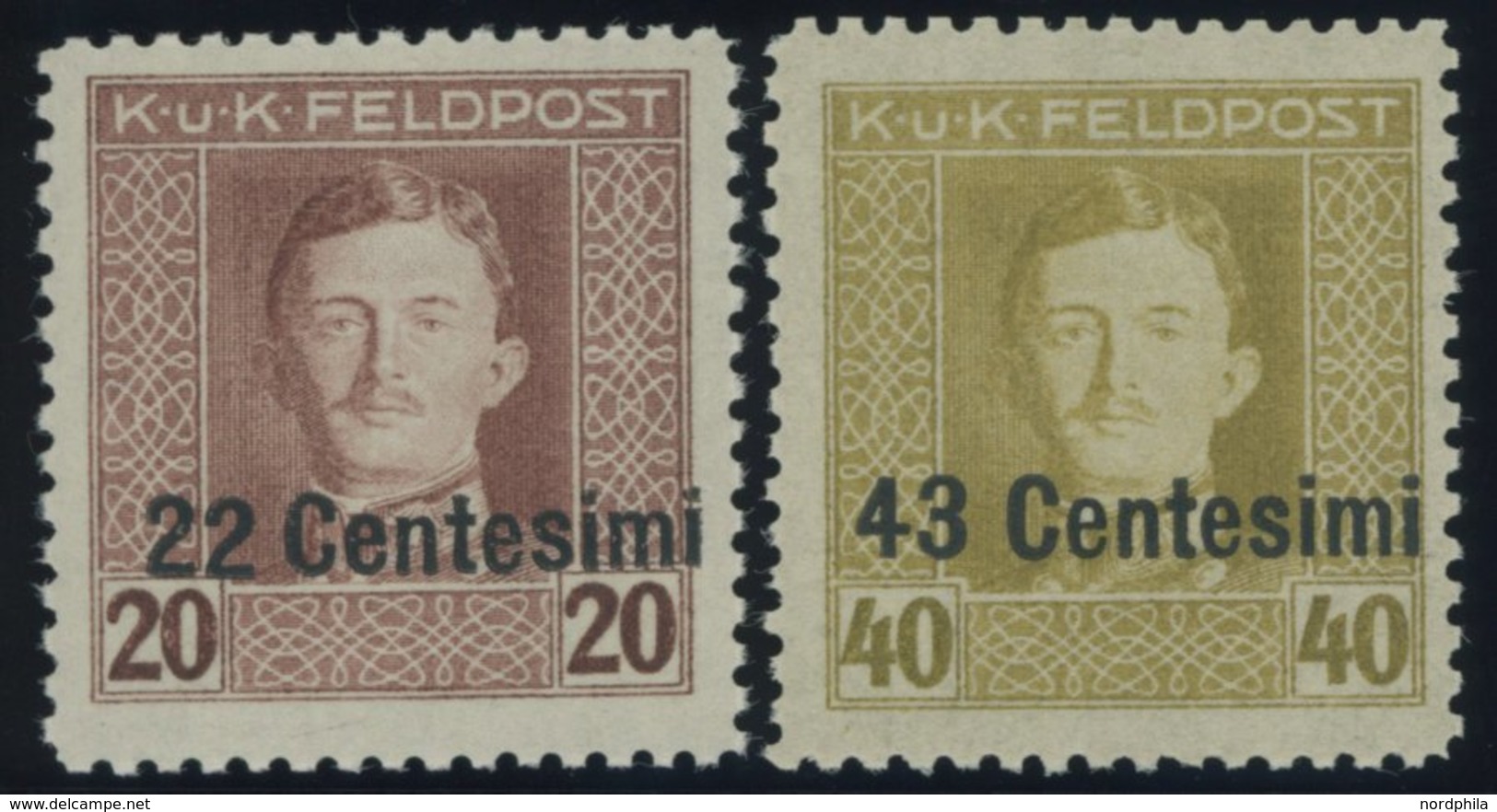 FELDPOST ITALIEN 9,12B **, 1918, 22 C. Auf 20 H. Lilabraun Und 43 C. Auf 40 H. Gelboliv, Gezähnt L 111/2, Postfrisch, 2  - Andere & Zonder Classificatie