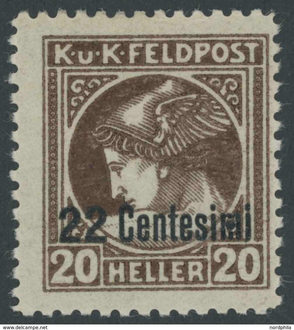 FELDPOST ITALIEN 23B **, 1918, 22 C. Auf 20 H. Braun, Gezähnt L 111/2, Postfrisch, Pracht, Mi. 320.- - Andere & Zonder Classificatie