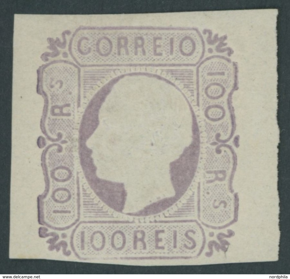 PORTUGAL 16 *, 1862, 100 R. Lila, Falzreste, Links Unten Lupenrandig Sonst Voll-breitrandig, Farbfrisches Prachtstück, F - Other & Unclassified