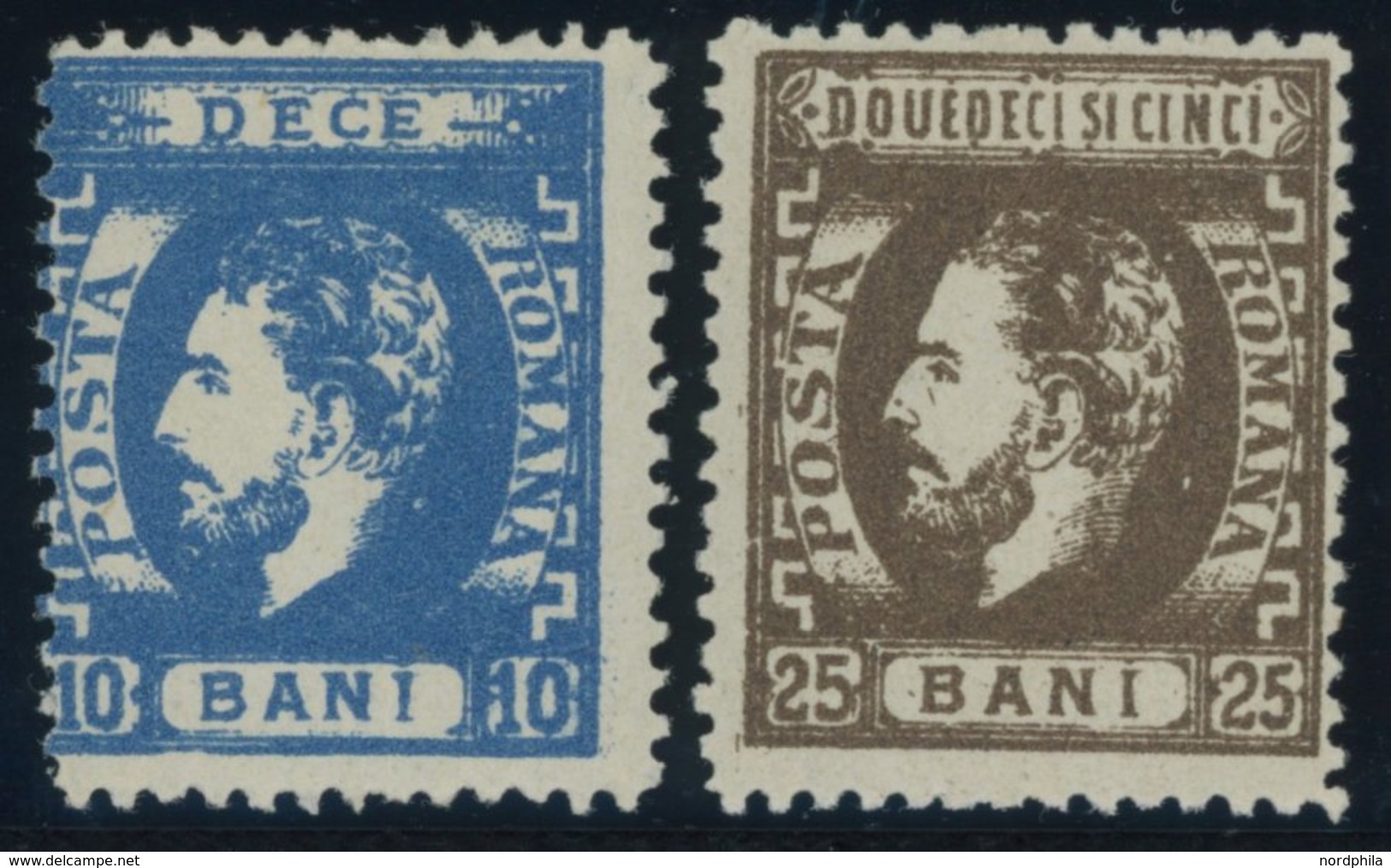 RUMÄNIEN 33/4 *, 1872, 10 Und 25 B. Fürst Karl I Mit Vollbart, Falzreste, 2 Prachtwerte, Mi. 115.- - Altri & Non Classificati