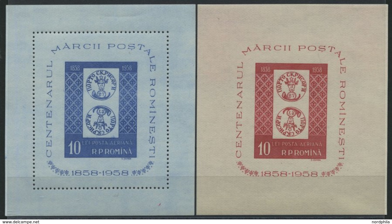 RUMÄNIEN Bl. 40/1 **, 1958, Blockpaar 100 Jahre Briefmarken, Pracht, Mi. 120.- - Altri & Non Classificati