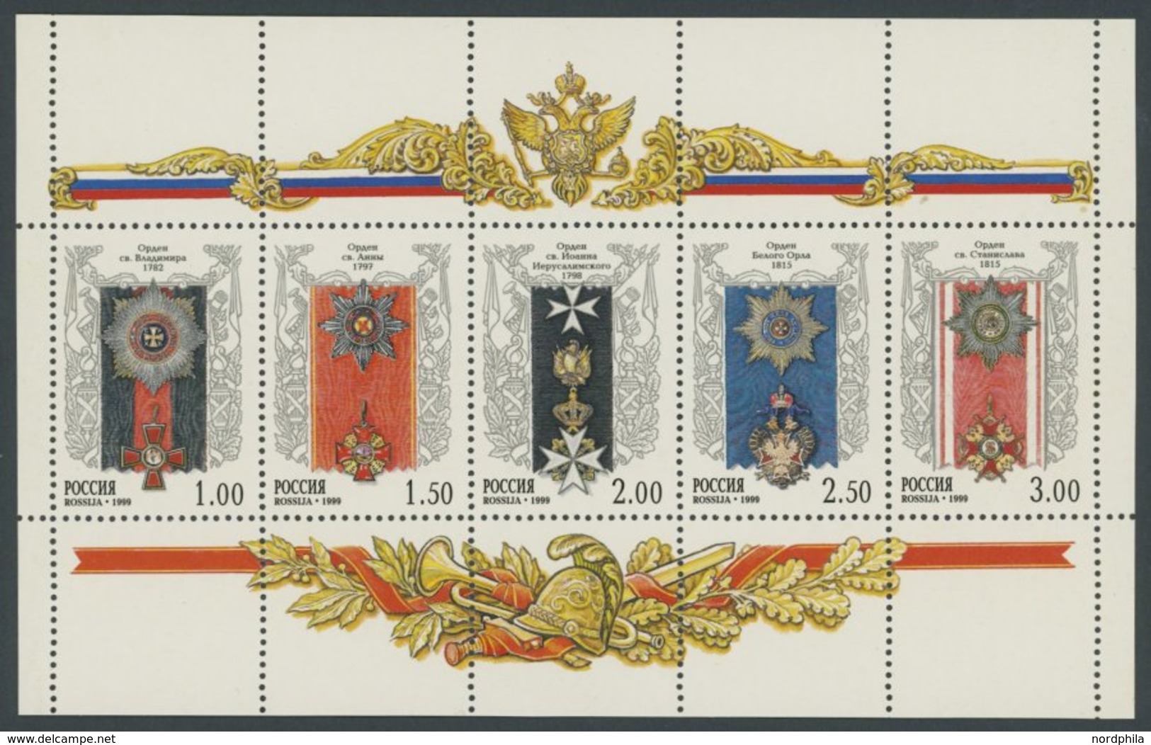 RUSSLAND 705-09KB **, 1999, Ordensstiftungen Im Kleinbogensatz, Postfrisch, Pracht, Mi. 80.- - Altri & Non Classificati