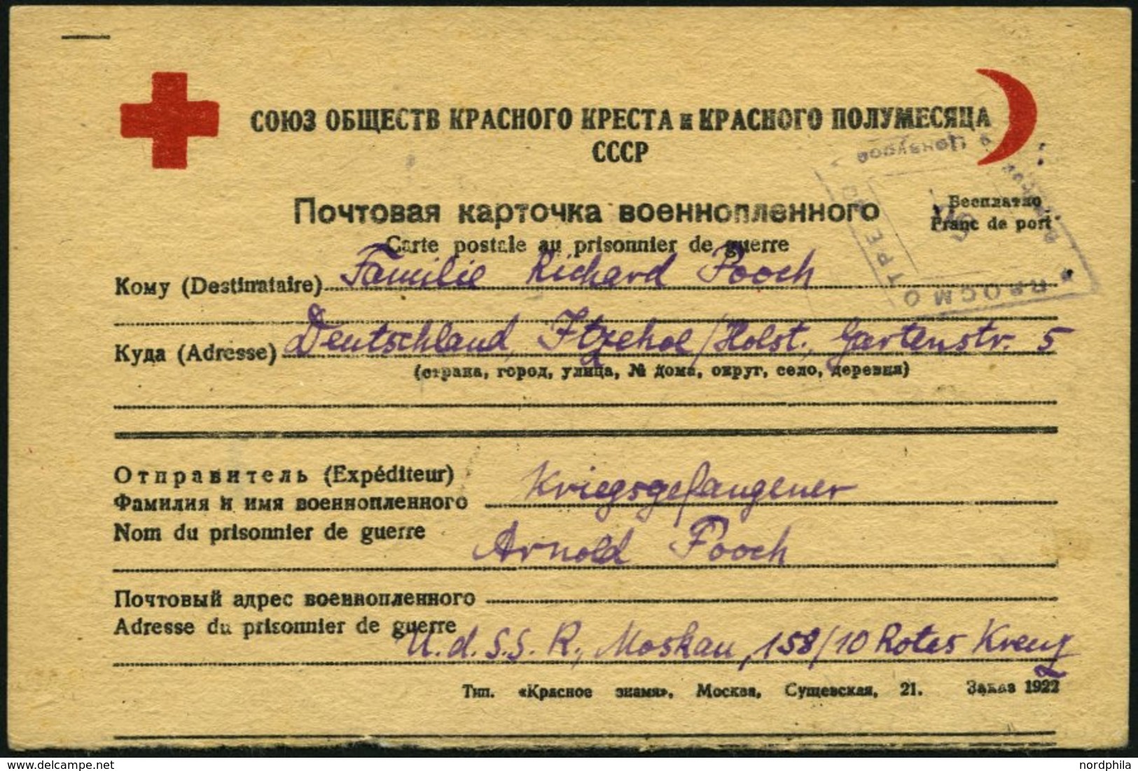 RUSSLAND 1946, Rotes Kreuz-Gefangenenkarte Aus Einem Gefangenenlager In Russland, Pracht - Altri & Non Classificati