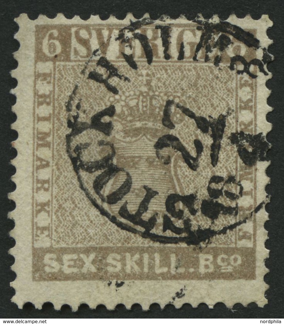 SCHWEDEN 3a O, 1855, 6 Skill. Bco. Bräunlichgrau, K1 STOCKHOLM, Pracht - Used Stamps