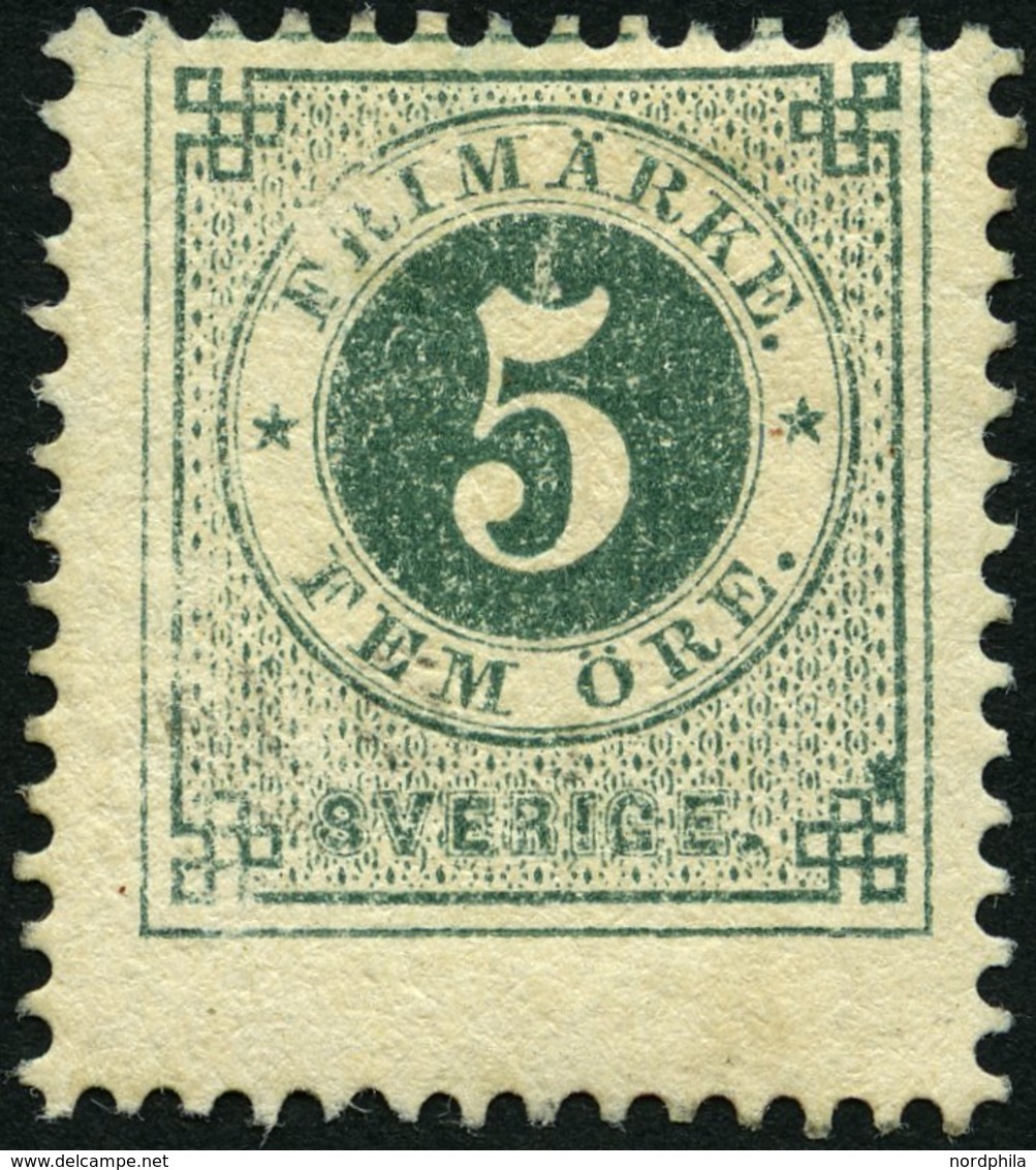 SCHWEDEN 19B *, 1877, 5 Ö. Grün, Gezähnt K 13, Falzreste, Pracht, Mi. 130.- - Usati