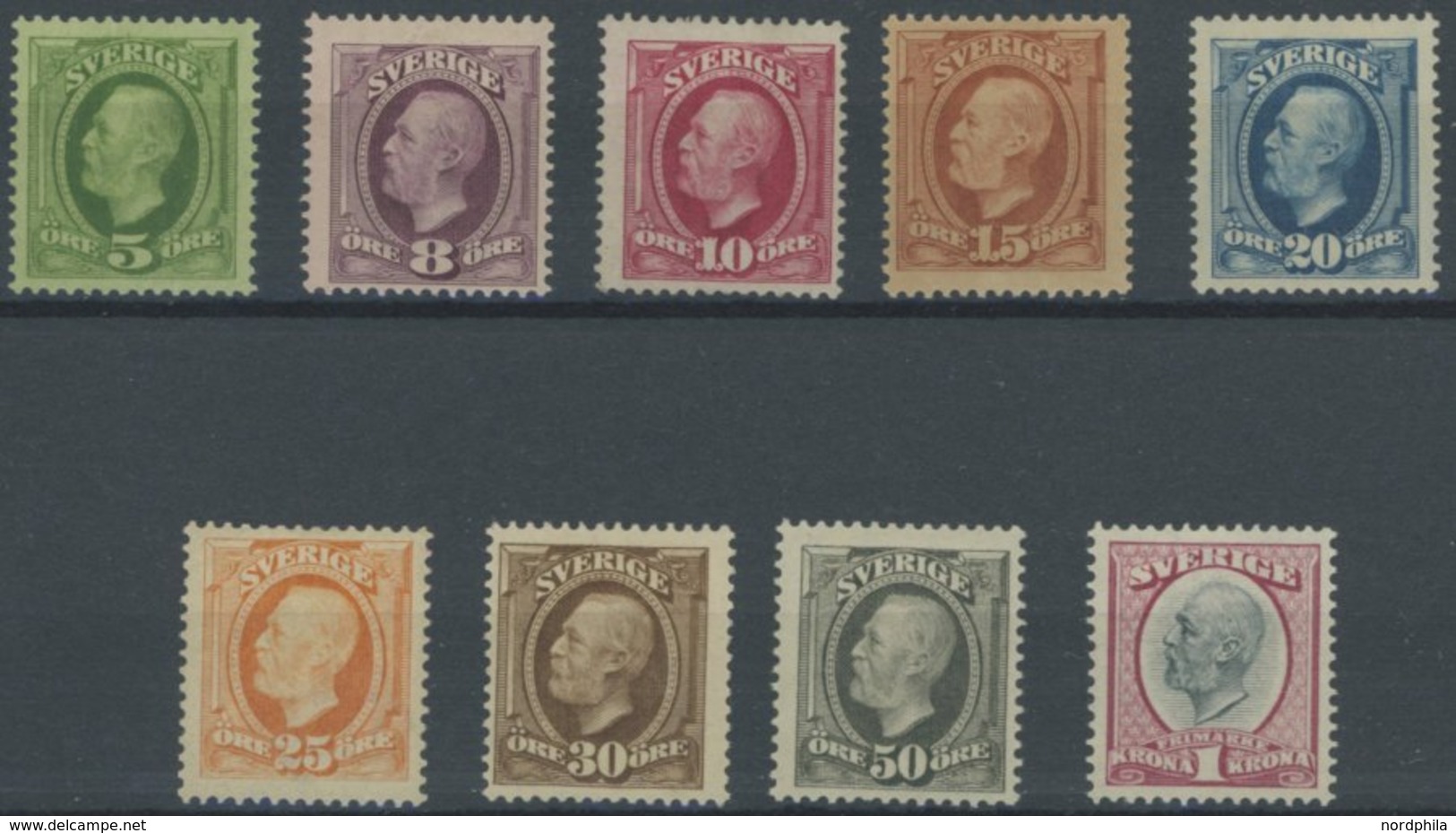 SCHWEDEN 41-49 *, 1891, König Oskar Der II, Falzrest, Prachtsatz, Mi. 340.- - Used Stamps