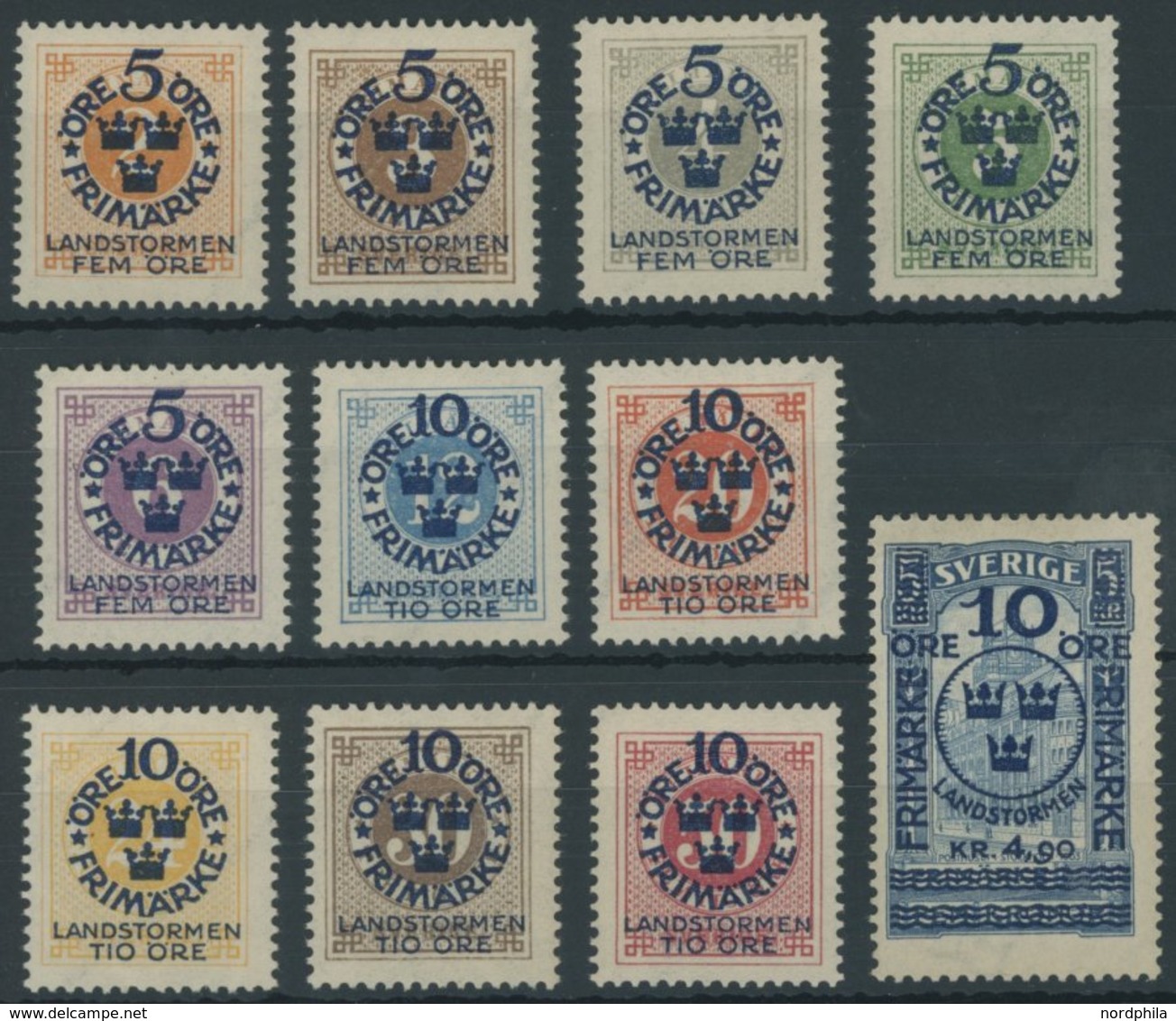 SCHWEDEN 86-96 *, 1916, Landsturm I, Falzrest, Endwert Gummi Teils Getönt Sonst Prachtsatz, Mi. 150.- - Used Stamps