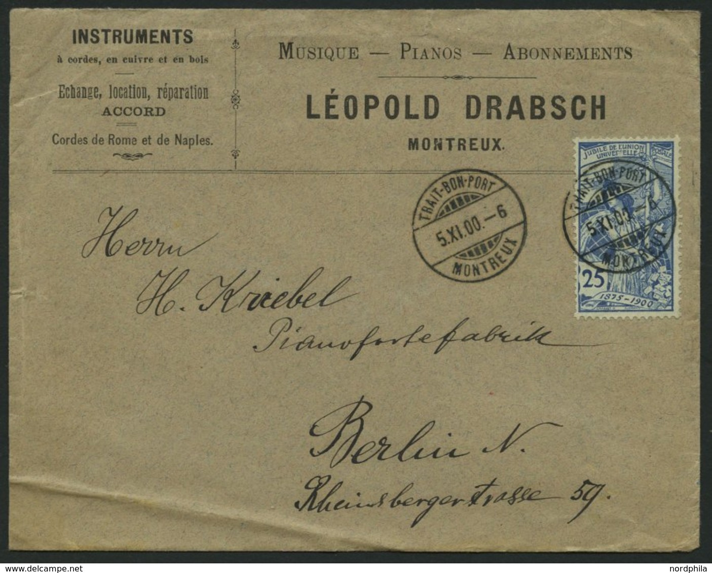 SCHWEIZ BUNDESPOST 59,67,73 BRIEF, 1895,1900, 25 C. Grün, 25 C. Blau Und 25 C. UPU, Je Als Einzelfrankatur Auf Brief Nac - Andere & Zonder Classificatie