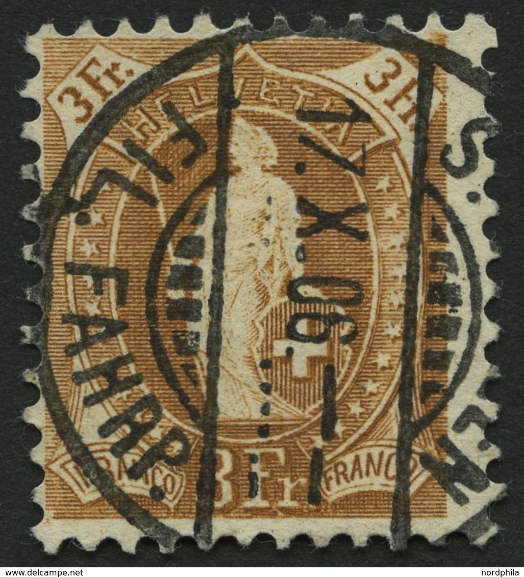 SCHWEIZ BUNDESPOST 80C O, 1905, 3 Fr. Gelbbraun, Gezähnt K 111/2:11, Pracht, Mi. 190.- - Andere & Zonder Classificatie