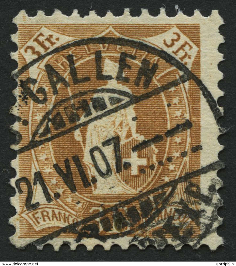 SCHWEIZ BUNDESPOST 80C O, 1905, 3 Fr. Gelbbraun, Gezähnt K 111/2:11, Pracht, Mi. 190.- - Altri & Non Classificati