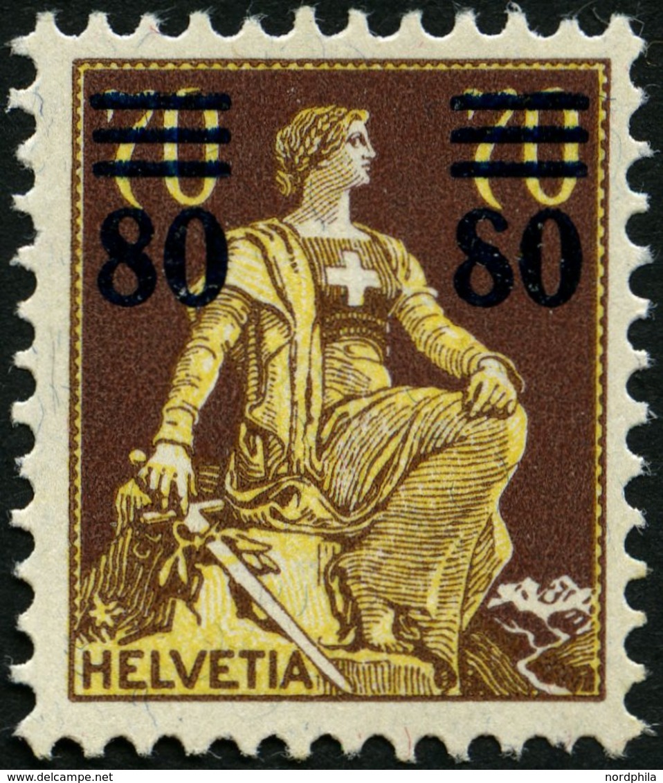 SCHWEIZ BUNDESPOST 127I **, 1915, 80 C. Auf 70 C. Schwärzlichrötlichbraun/hellchromgelb Mit Abart Rechte 8 Oben Rechts O - Altri & Non Classificati