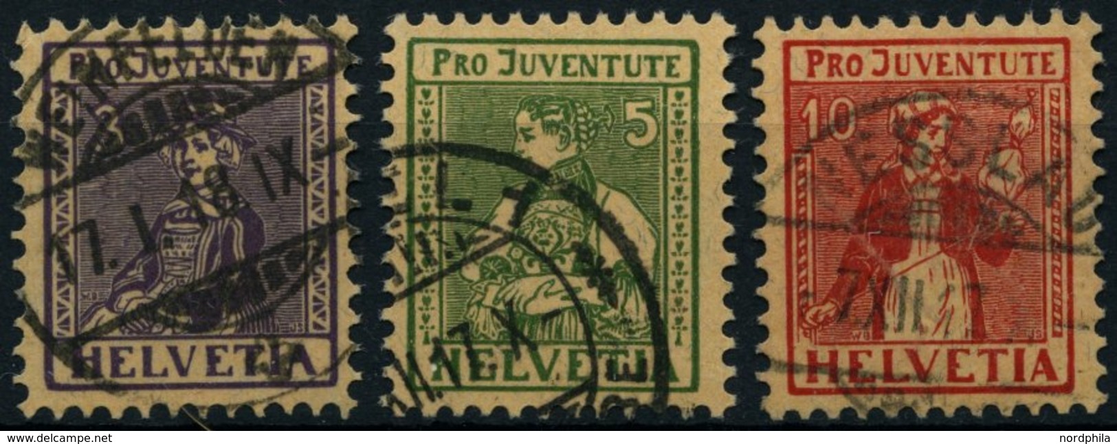 SCHWEIZ BUNDESPOST 133-35 O, 1917, Pro Juventute, Prachtsatz, Mi. 110.- - Altri & Non Classificati