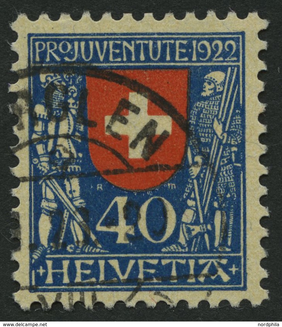 SCHWEIZ BUNDESPOST 178 O, 1922, 40 C. Pro Juventute, Pracht, Mi. 80.- - Andere & Zonder Classificatie