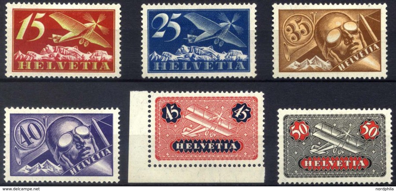 SCHWEIZ BUNDESPOST 179-84x *, 1923, Flugpost, Gewöhnliches Papier, Falzreste, Prachtsatz - Other & Unclassified