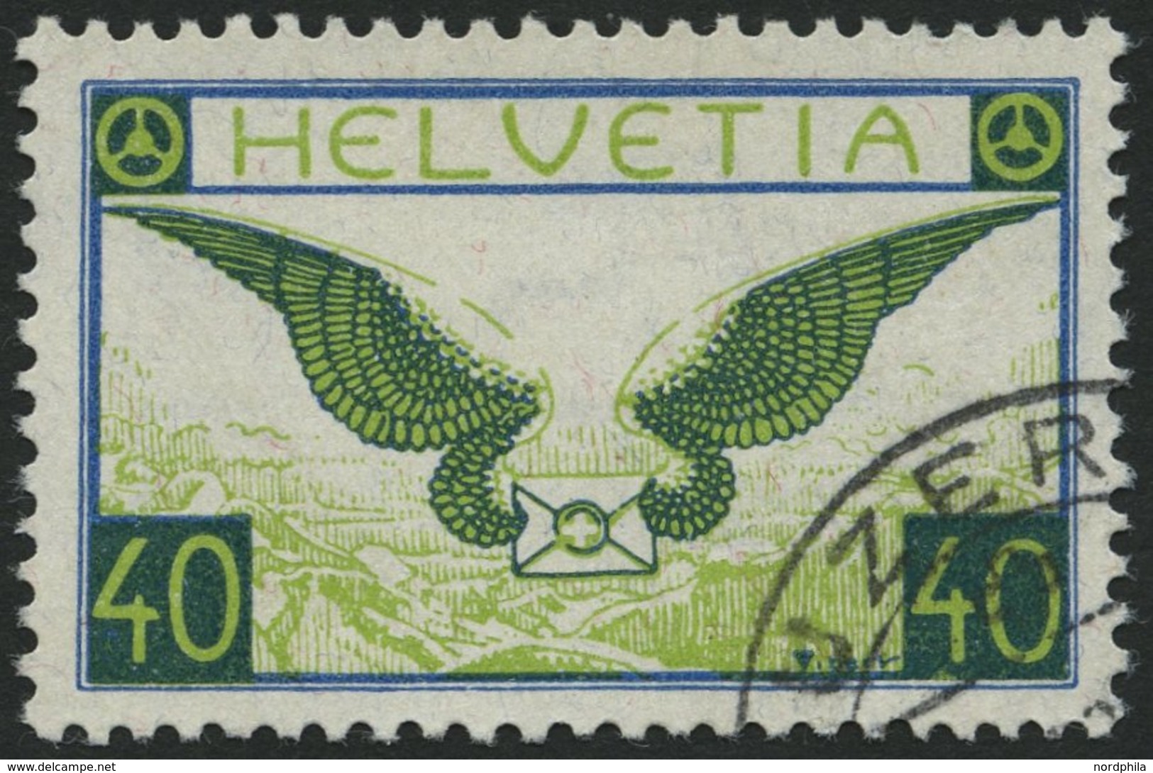 SCHWEIZ BUNDESPOST 234x O, 1929, 40 C. Geflügelter Brief, Gewöhnliches Papier, Pracht, Mi. 100.- - Otros & Sin Clasificación