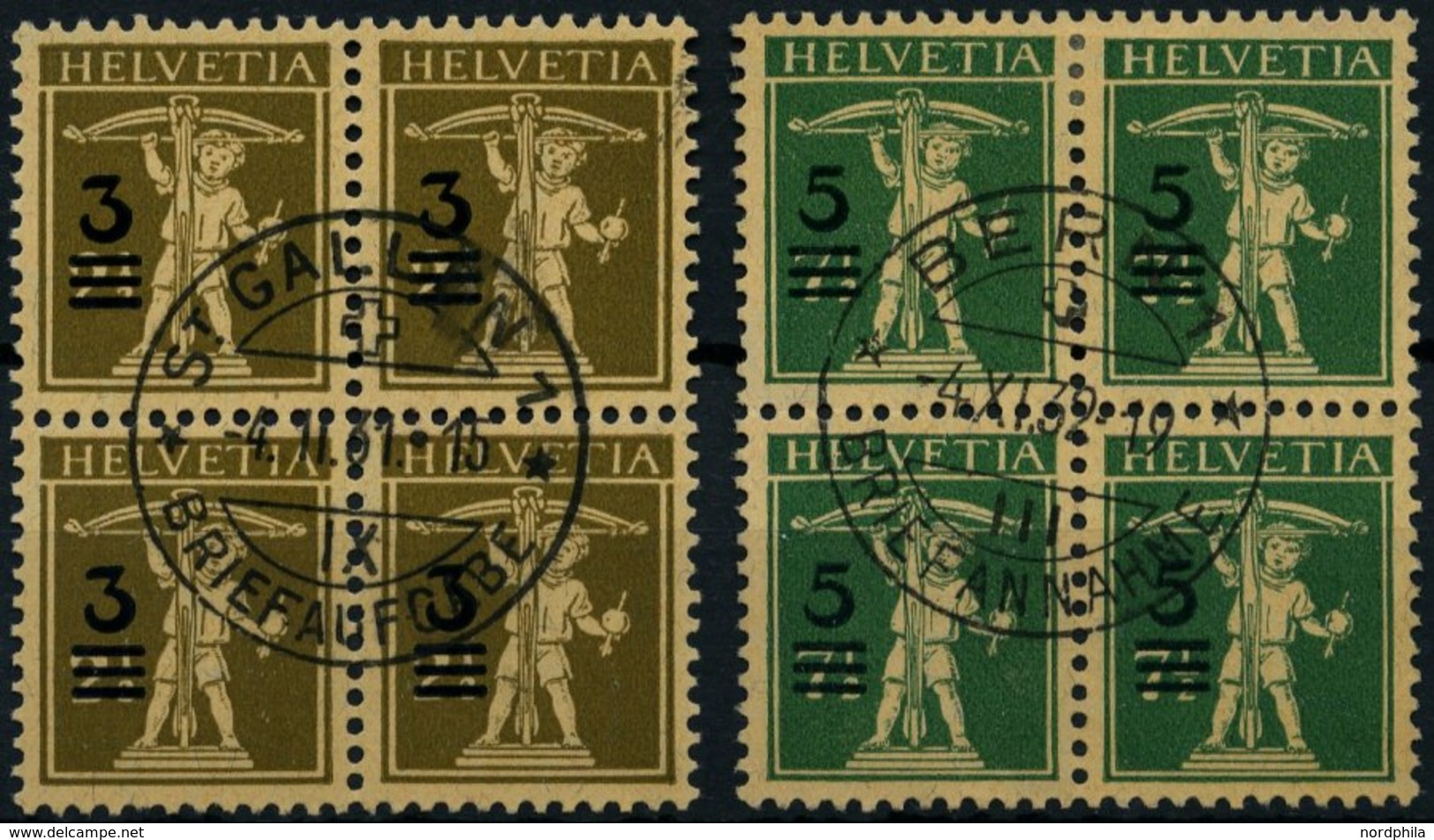 SCHWEIZ BUNDESPOST 239/40 VB O, 1930, Tellknabe In Zentrisch Gestempelten Viererblocks, Pracht - Andere & Zonder Classificatie