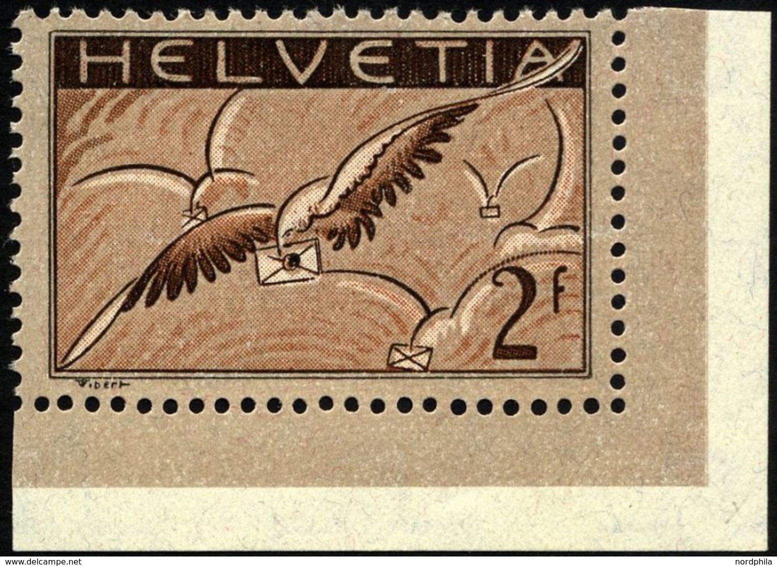 SCHWEIZ BUNDESPOST 245x *, 1930, 2 Fr. Brieftaube, Gewöhnliches Papier, Bogenecke, Falzreste, Pracht - Altri & Non Classificati