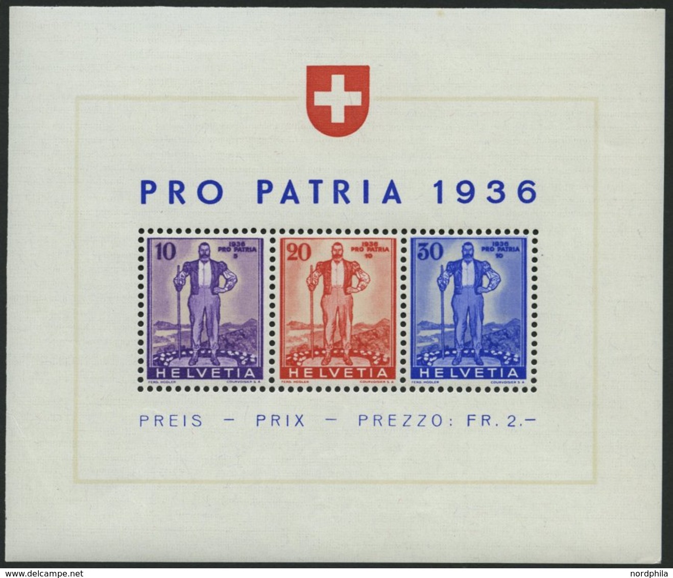 SCHWEIZ BUNDESPOST Bl. 2 **, 1936, Block Pro Patria, Pracht, Mi. 75.- - Other & Unclassified