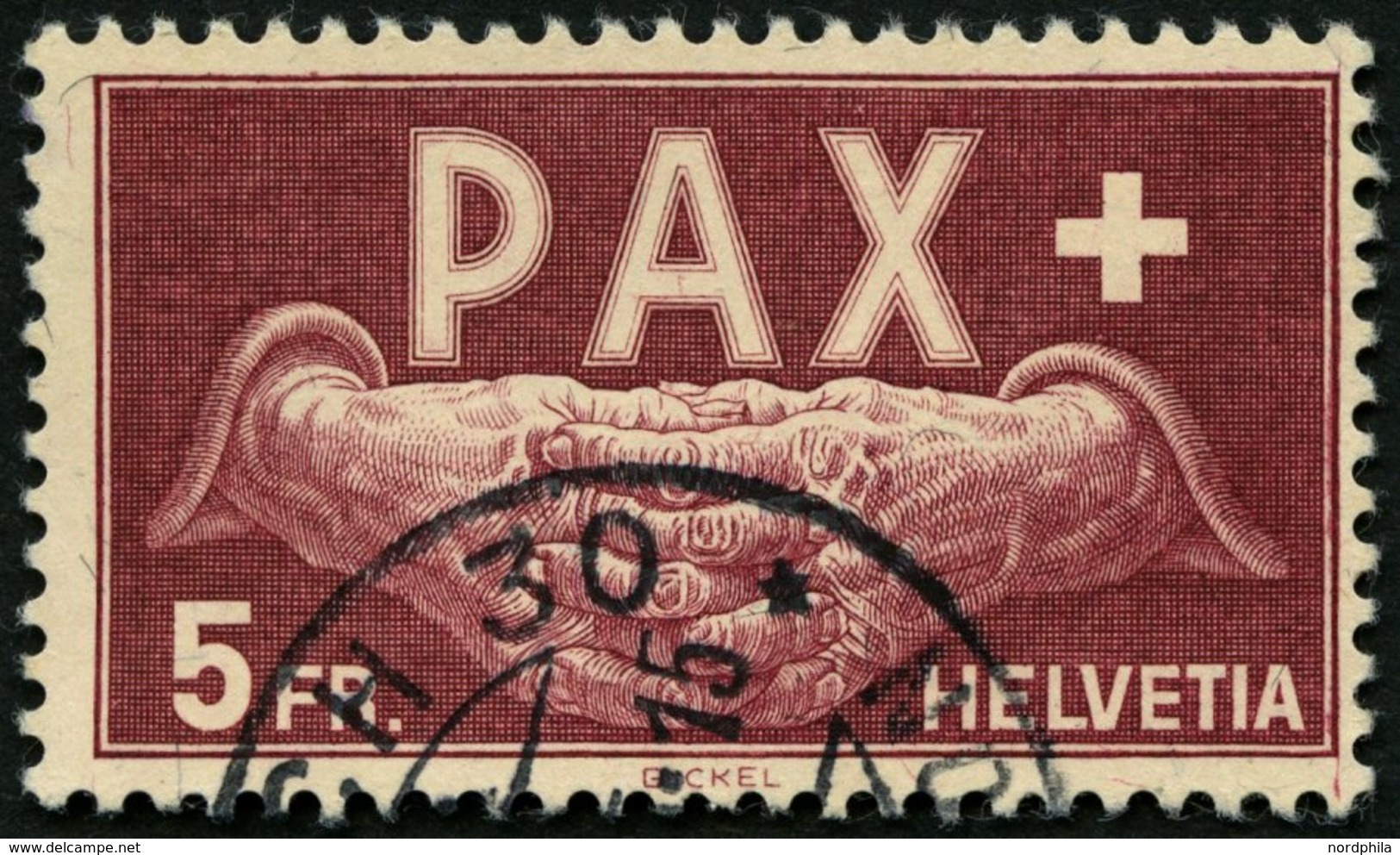 SCHWEIZ BUNDESPOST 458 O, 1945, 5 Fr. PAX, Pracht, Mi. 360.- - Other & Unclassified