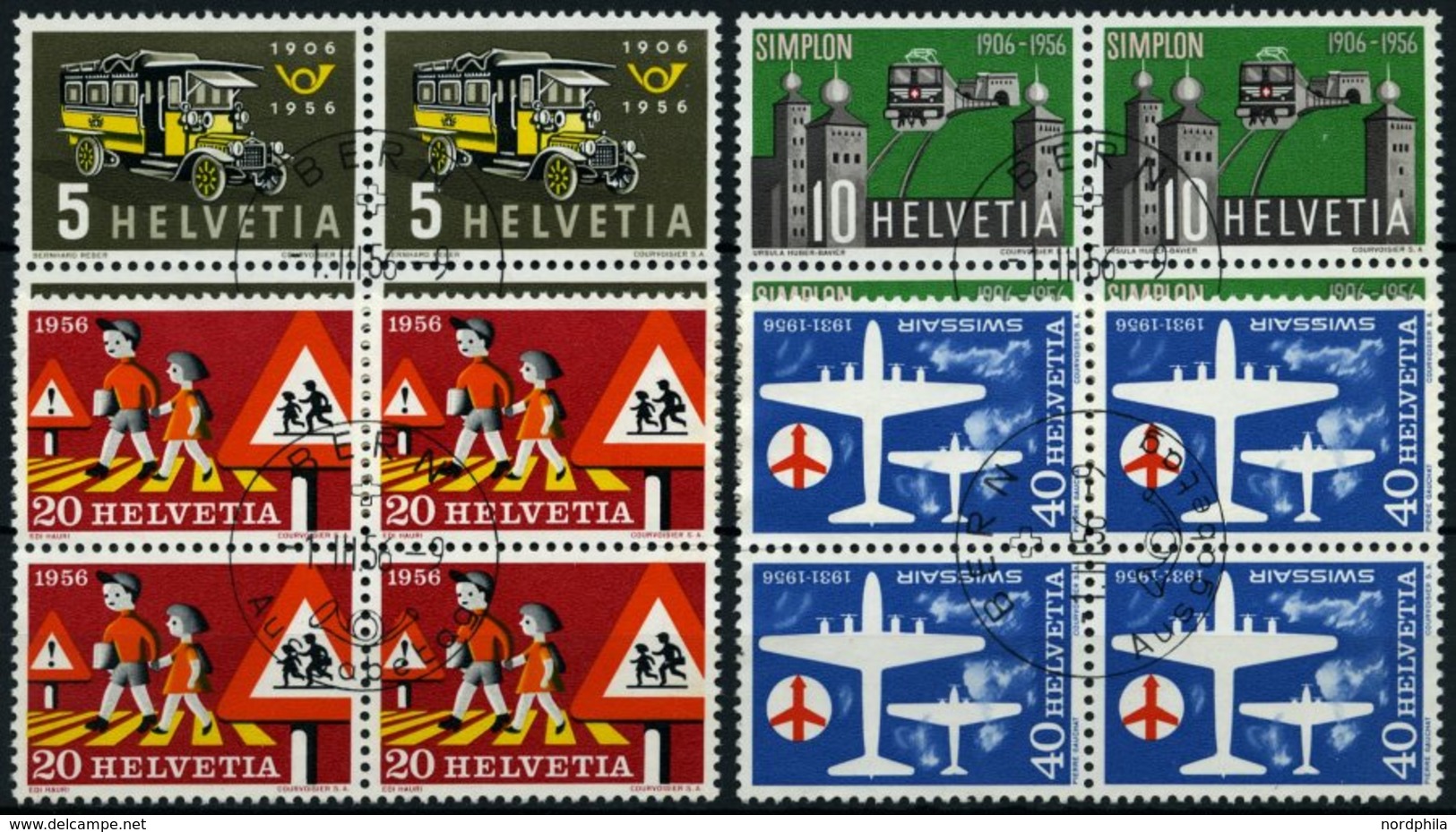 SCHWEIZ BUNDESPOST 623-26 VB O, 1956, Jahresereignisse In Viererblocks Mit Zentrischen Ersttagsstempeln, Prachtsatz - Altri & Non Classificati