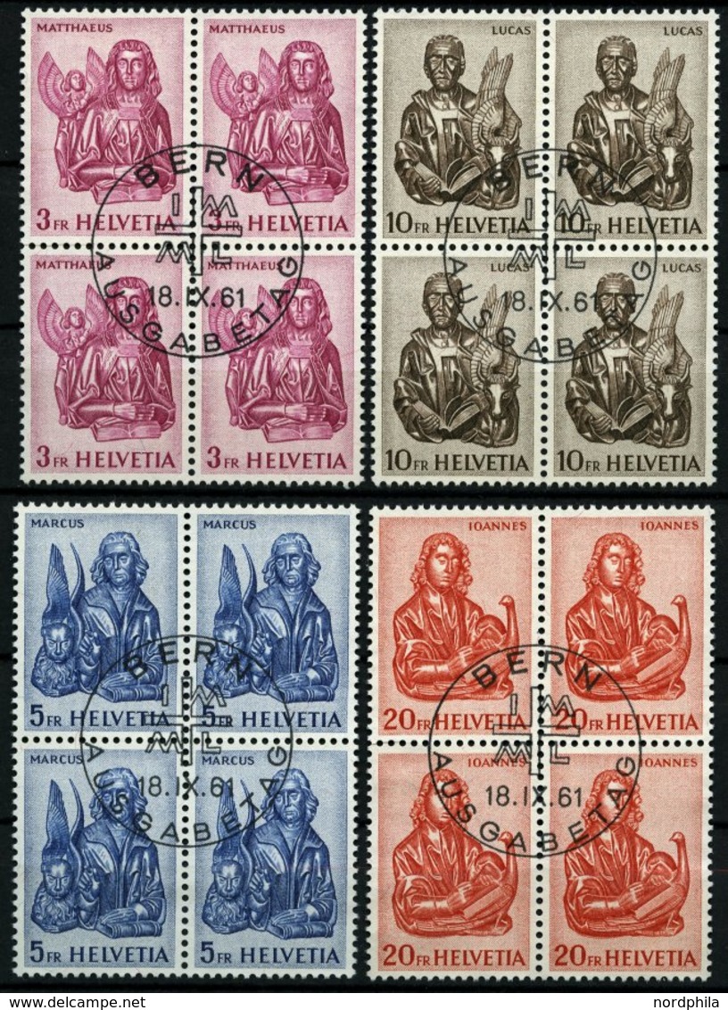 SCHWEIZ BUNDESPOST 738-41 VB O, 1961, Evangelisten In Viererblocks Mit Zentrischen Ersttagsstempeln, Pachtsatz - Andere & Zonder Classificatie