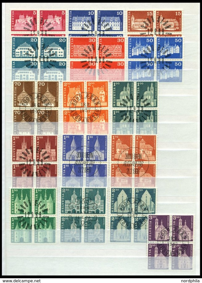 SCHWEIZ BUNDESPOST Aus 802-86 VB O, 1964-68, Postgeschichtliche Motive Und Baudenkmäler In Viererblocks Mit Zentrischen  - Andere & Zonder Classificatie