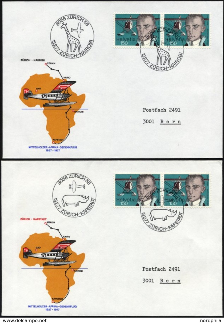 LUFTPOST SF 77.1.a-d BRIEF, 13.2.1977, Mittelholzer Afrika-Gedenkflug ZÜRICH-KAIRO,-NAIROBI,-KAPSTADT Und -GAO, 4 Pracht - First Flight Covers
