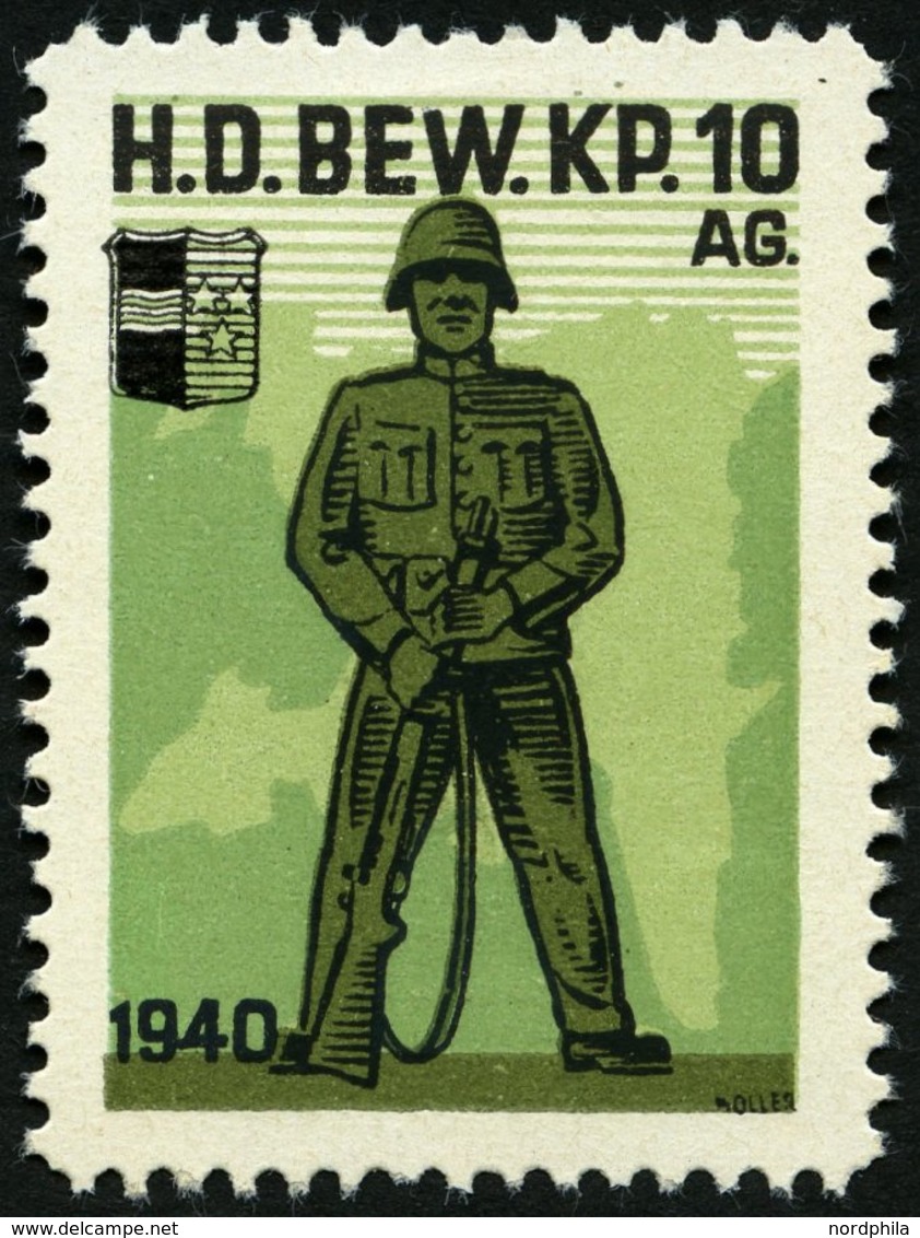 SOLDATENMARKEN II. WK 42 *, H.D. Bewachungsdienst, H.D. Bew. Kp. 10 AG: Mit Wappen Links Oben Und 1940, Falzrest, Pracht - Andere & Zonder Classificatie