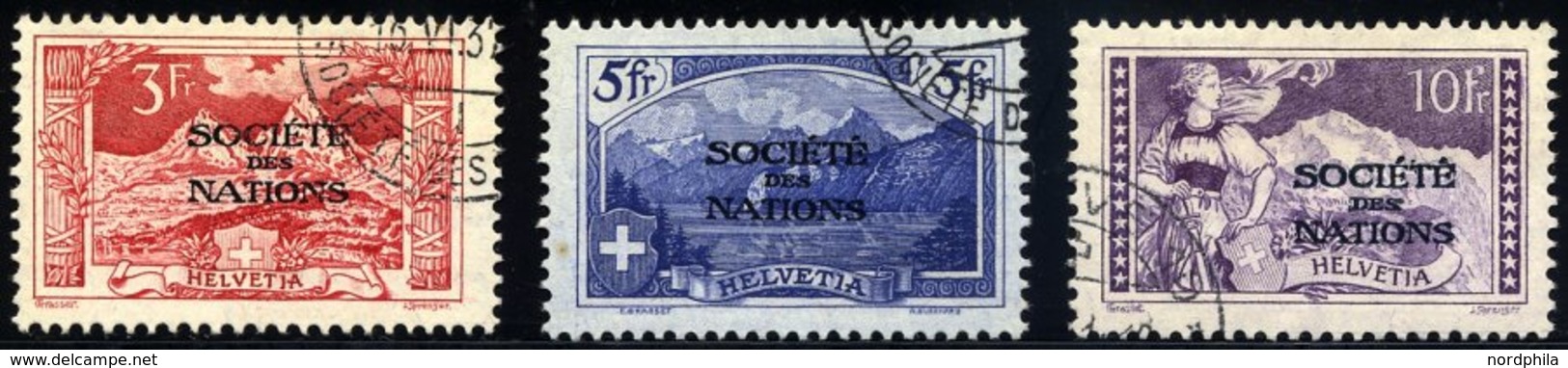 VÖLKERBUND (SDN) 13-15 O, 1922, 3 - 10 Fr. Freimarken, 3 Prachtwerte, Mi. 300.- - Dienstmarken