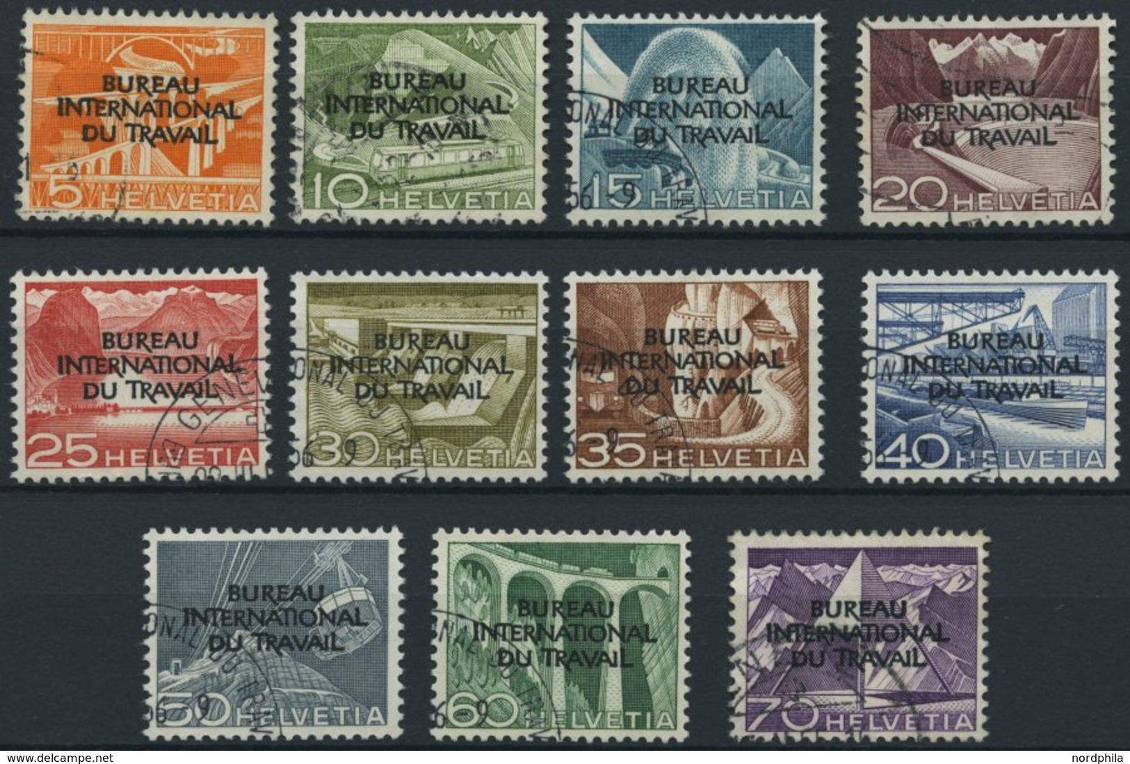 BIT/ILO 83-93 O, 1950, Landschaften, 20 Rp. Wellenstempel, Prachtsatz, Mi. 140.- - Dienstzegels