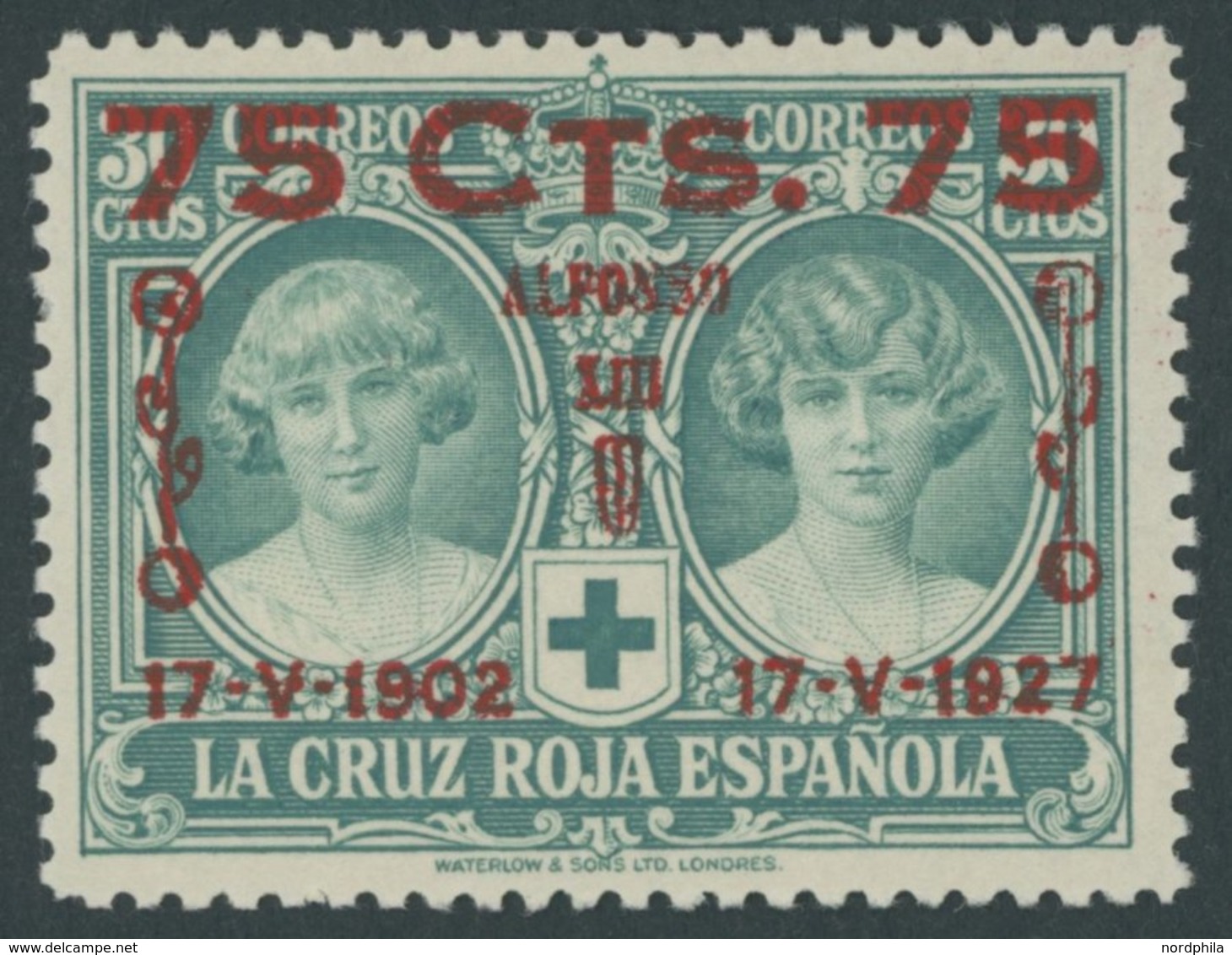 SPANIEN 344 **, 1927, 75 C. Auf 30 C. 25. Jahrestag Der Krönung II, Postfrisch, Pracht, Mi. 350.- - Altri & Non Classificati