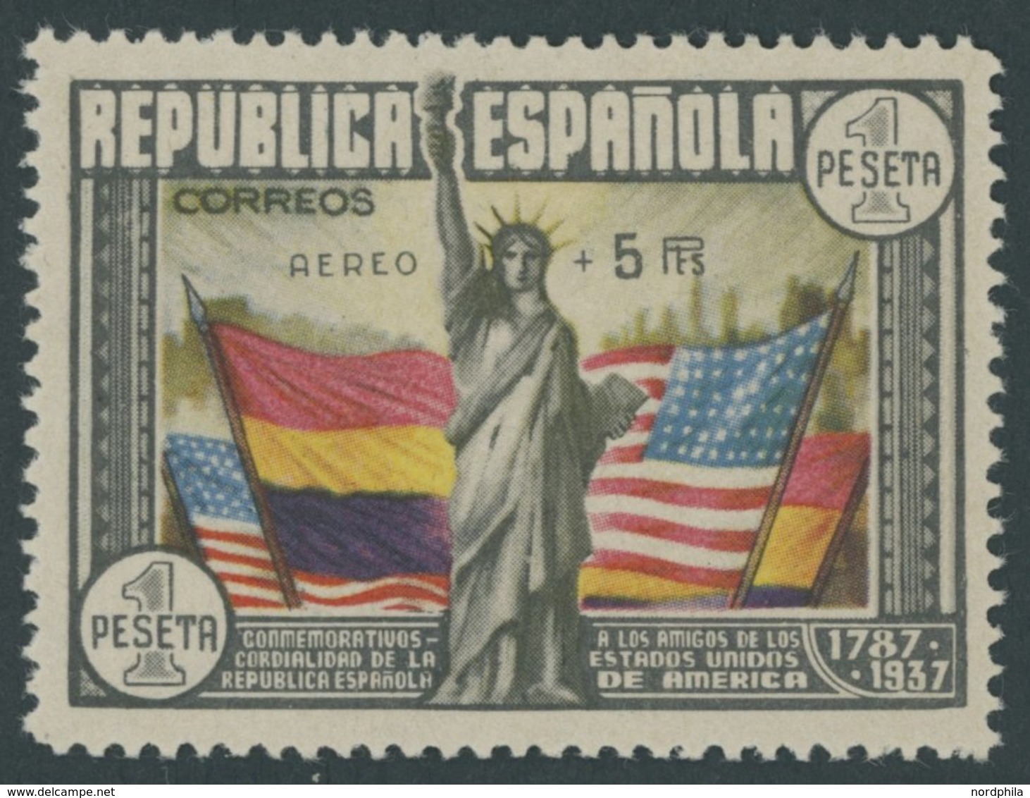 SPANIEN 713 *, 1938, 1 Pta. AEREO, Falzrest, Pracht - Other & Unclassified