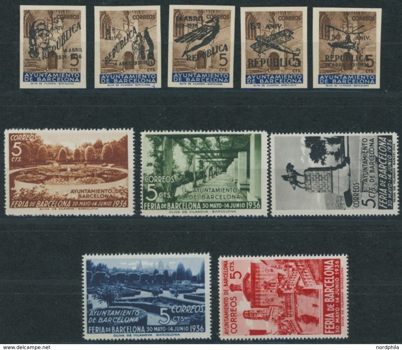 B. BARCELONA A13I-V,14-18 **, 1936, Republik Und Mustermesse, 2 Postfrische Prachtsätze, Mi. 140.- - Barcellona