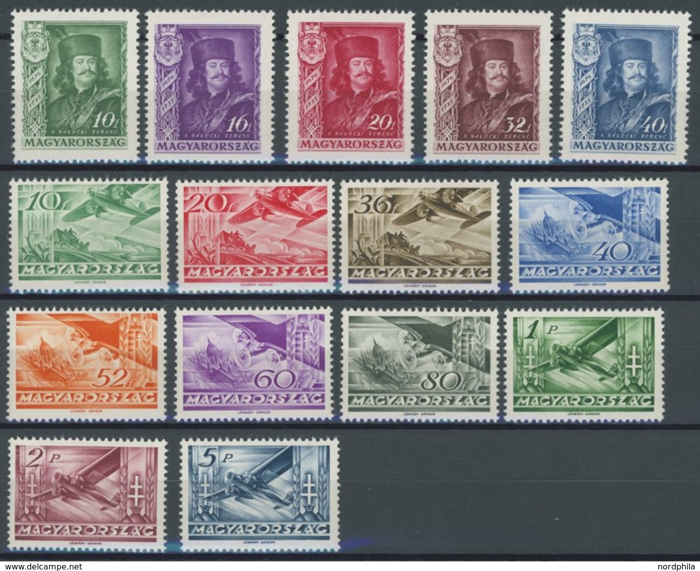 UNGARN 517-21,528-37 **, 1935/6, Fürst Ferenc Rakoczil Und Flugpost, 2 Postfrische Prachtsätze, Mi. 95.- - Andere & Zonder Classificatie